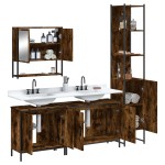 vidaXL Set mobilier de baie, 4 piese, stejar fumuriu, lemn prelucrat