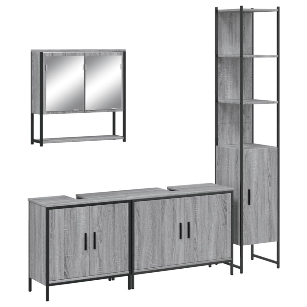 vidaXL Set mobilier de baie, 4 piese, gri sonoma, lemn prelucrat