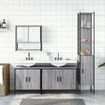 vidaXL Set mobilier de baie, 4 piese, gri sonoma, lemn prelucrat
