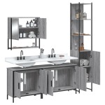 vidaXL Set mobilier de baie, 4 piese, gri sonoma, lemn prelucrat
