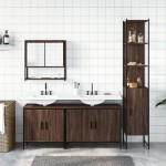 vidaXL Set mobilier de baie, 4 piese, stejar maro, lemn prelucrat
