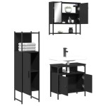 vidaXL Set mobilier de baie, 3 piese, negru, lemn compozit vidaXL Set mobilier de baie, 3 piese, negru, lemn compozit