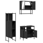 vidaXL Set mobilier de baie, 3 piese, negru, lemn compozit vidaXL Set mobilier de baie, 3 piese, negru, lemn compozit