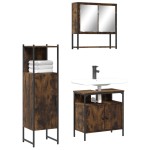 vidaXL Set mobilier de baie, 3 piese, stejar fumuriu, lemn prelucrat vidaXL Set mobilier de baie, 3 piese, stejar fumuriu, lemn prelucrat