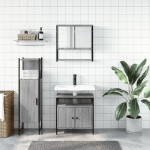 vidaXL Set mobilier de baie, 3 piese, gri sonoma, lemn prelucrat vidaXL Set mobilier de baie, 3 piese, gri sonoma, lemn prelucrat