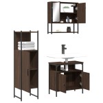 vidaXL Set mobilier de baie, 3 piese, stejar maro, lemn prelucrat