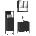 vidaXL Set mobilier de baie, 3 piese, negru, lemn compozit vidaXL Set mobilier de baie, 3 piese, negru, lemn compozit