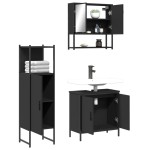 vidaXL Set mobilier de baie, 3 piese, negru, lemn compozit vidaXL Set mobilier de baie, 3 piese, negru, lemn compozit