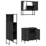 vidaXL Set mobilier de baie, 3 piese, negru, lemn compozit vidaXL Set mobilier de baie, 3 piese, negru, lemn compozit