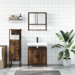 vidaXL Set mobilier de baie, 3 piese, stejar fumuriu, lemn prelucrat vidaXL Set mobilier de baie, 3 piese, stejar fumuriu, lemn prelucrat