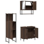 vidaXL Set mobilier de baie, 3 piese, stejar maro, lemn prelucrat