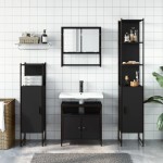 vidaXL Set mobilier de baie, 4 piese, negru, lemn prelucrat
