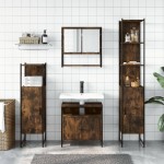 vidaXL Set mobilier de baie, 4 piese, stejar fumuriu, lemn prelucrat