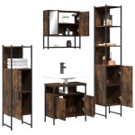 vidaXL Set mobilier de baie, 4 piese, stejar fumuriu, lemn prelucrat