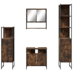 vidaXL Set mobilier de baie, 4 piese, stejar fumuriu, lemn prelucrat