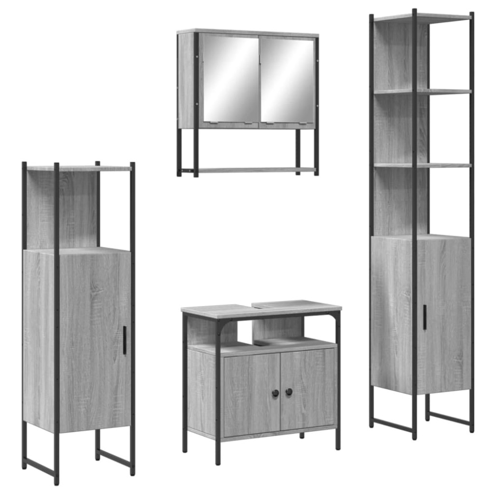 vidaXL Set mobilier de baie, 4 piese, gri sonoma, lemn prelucrat