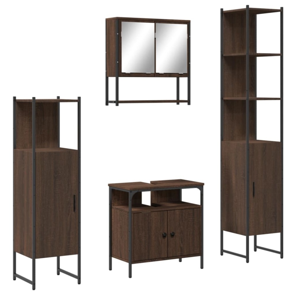 vidaXL Set mobilier de baie, 4 piese, stejar maro, lemn prelucrat