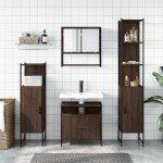 vidaXL Set mobilier de baie, 4 piese, stejar maro, lemn prelucrat