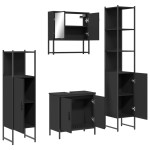 vidaXL Set mobilier de baie, 4 piese, negru, lemn prelucrat