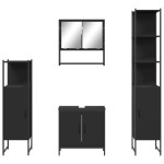 vidaXL Set mobilier de baie, 4 piese, negru, lemn prelucrat