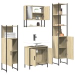 vidaXL Set mobilier de baie, 4 piese, stejar fumuriu, lemn prelucrat