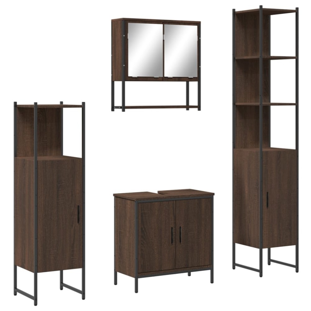 vidaXL Set mobilier de baie, 4 piese, stejar maro, lemn prelucrat