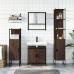 vidaXL Set mobilier de baie, 4 piese, stejar maro, lemn prelucrat