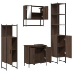 vidaXL Set mobilier de baie, 4 piese, stejar maro, lemn prelucrat