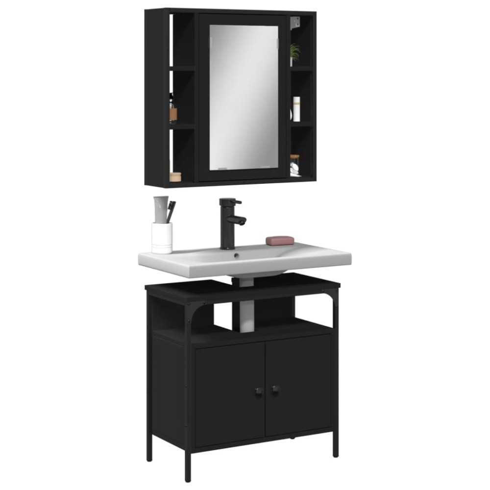 vidaXL Set mobilier de baie, 2 piese, negru, lemn compozit