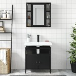 vidaXL Set mobilier de baie, 2 piese, negru, lemn compozit vidaXL Set mobilier de baie, 2 piese, negru, lemn compozit