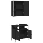 vidaXL Set mobilier de baie, 2 piese, negru, lemn compozit vidaXL Set mobilier de baie, 2 piese, negru, lemn compozit