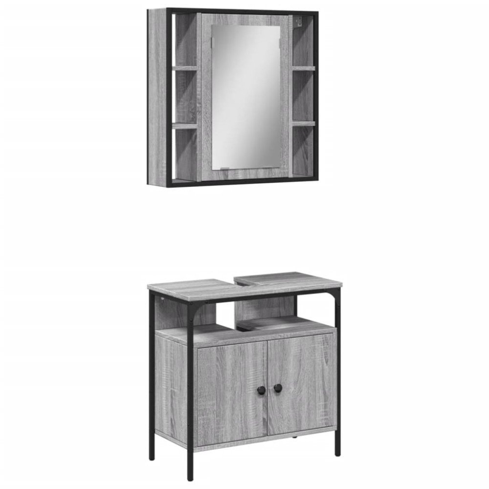 vidaXL Set mobilier de baie, 2 piese, gri sonoma, lemn prelucrat