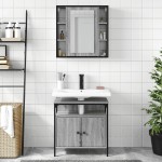 vidaXL Set mobilier de baie, 2 piese, gri sonoma, lemn prelucrat vidaXL Set mobilier de baie, 2 piese, gri sonoma, lemn prelucrat