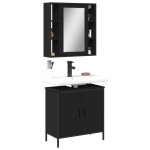 vidaXL Set mobilier de baie, 2 piese, negru, lemn compozit vidaXL Set mobilier de baie, 2 piese, negru, lemn compozit