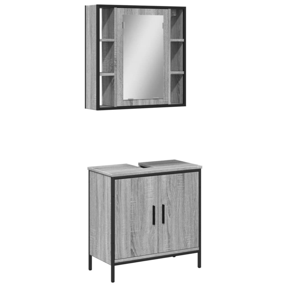 vidaXL Set mobilier de baie, 2 piese, gri sonoma, lemn prelucrat