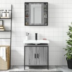 vidaXL Set mobilier de baie, 2 piese, gri sonoma, lemn prelucrat vidaXL Set mobilier de baie, 2 piese, gri sonoma, lemn prelucrat