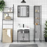 vidaXL Set dulapuri de baie, 3 piese, gri sonoma, lemn prelucrat vidaXL Set dulapuri de baie, 3 piese, gri sonoma, lemn prelucrat