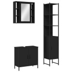 vidaXL Set dulapuri de baie, 3 piese, negru, lemn prelucrat vidaXL Set dulapuri de baie, 3 piese, negru, lemn prelucrat