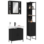 vidaXL Set dulapuri de baie, 3 piese, negru, lemn prelucrat vidaXL Set dulapuri de baie, 3 piese, negru, lemn prelucrat