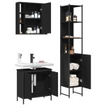 vidaXL Set dulapuri de baie, 3 piese, negru, lemn prelucrat vidaXL Set dulapuri de baie, 3 piese, negru, lemn prelucrat