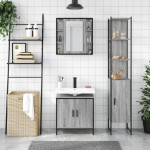 vidaXL Set dulapuri de baie, 3 piese, gri sonoma, lemn prelucrat vidaXL Set dulapuri de baie, 3 piese, gri sonoma, lemn prelucrat