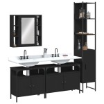 vidaXL Set dulapuri de baie, 4 piese, negru, lemn prelucrat vidaXL Set dulapuri de baie, 4 piese, negru, lemn prelucrat