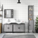 vidaXL Set dulapuri de baie, 4 piese, gri sonoma, lemn prelucrat vidaXL Set dulapuri de baie, 4 piese, gri sonoma, lemn prelucrat
