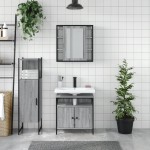 vidaXL Set dulapuri de baie, 3 piese, gri sonoma, lemn prelucrat vidaXL Set dulapuri de baie, 3 piese, gri sonoma, lemn prelucrat