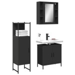 vidaXL Set dulapuri de baie, 3 piese, negru, lemn prelucrat vidaXL Set dulapuri de baie, 3 piese, negru, lemn prelucrat