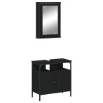 vidaXL Set mobilier de baie, 2 piese, negru, lemn compozit vidaXL Set mobilier de baie, 2 piese, negru, lemn compozit