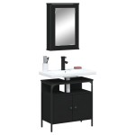 vidaXL Set mobilier de baie, 2 piese, negru, lemn compozit vidaXL Set mobilier de baie, 2 piese, negru, lemn compozit