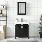 vidaXL Set mobilier de baie, 2 piese, negru, lemn compozit vidaXL Set mobilier de baie, 2 piese, negru, lemn compozit