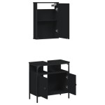 vidaXL Set mobilier de baie, 2 piese, negru, lemn compozit vidaXL Set mobilier de baie, 2 piese, negru, lemn compozit