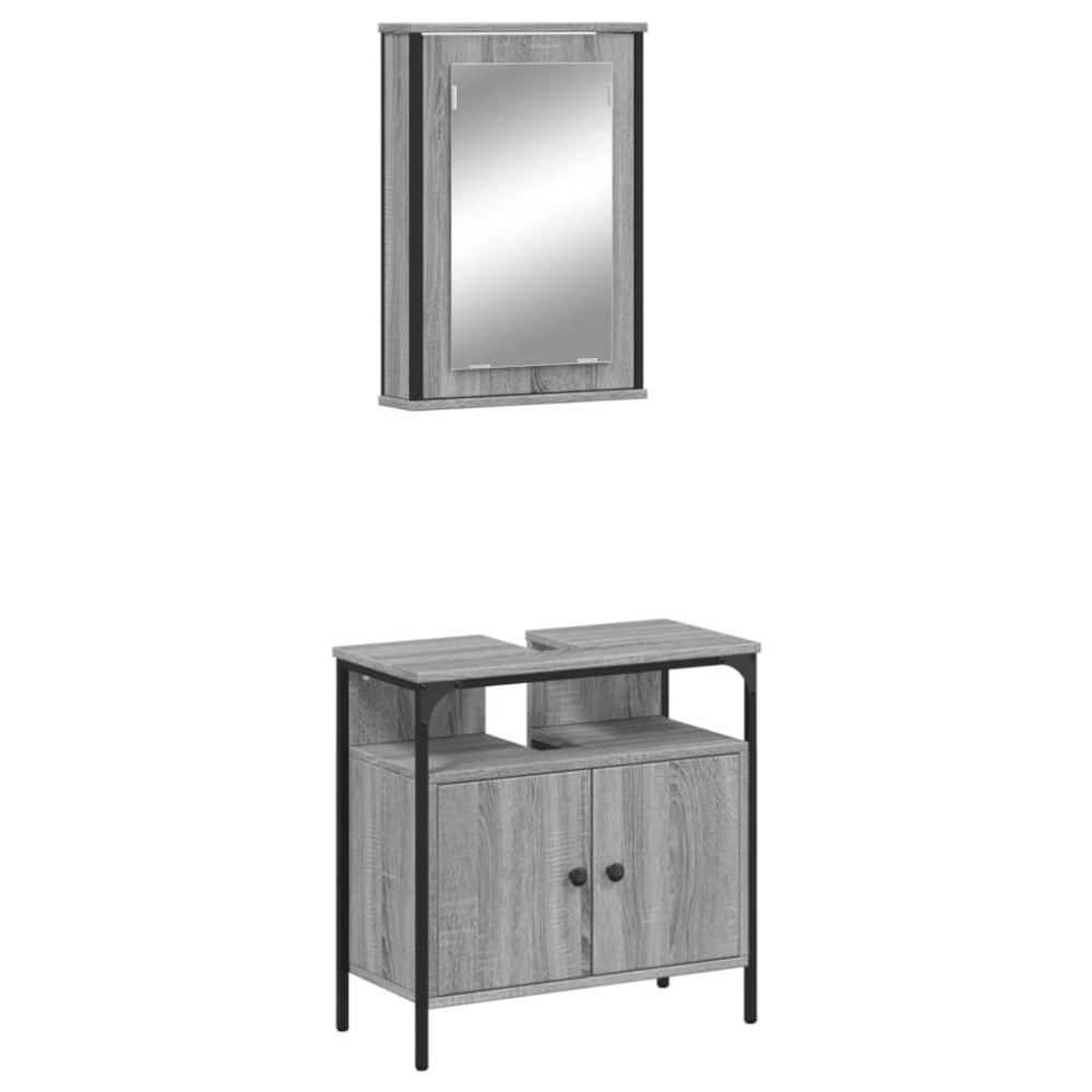vidaXL Set mobilier de baie, 2 piese, gri sonoma, lemn prelucrat